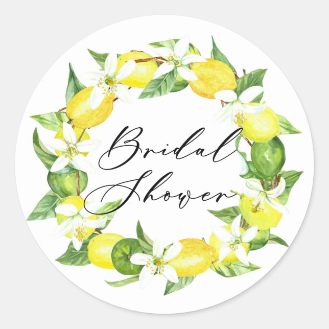 Sticker Rond Aquarelle Fleurs de citron Fête des mariées de cou (Devant)