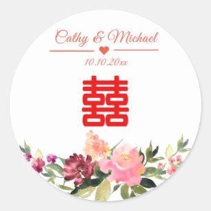 Sticker Rond Aquarelle fleurs double bonheur mariage