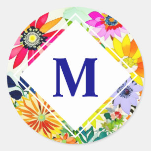 Sticker Rond Aquarelle Fleurs Monogrammes