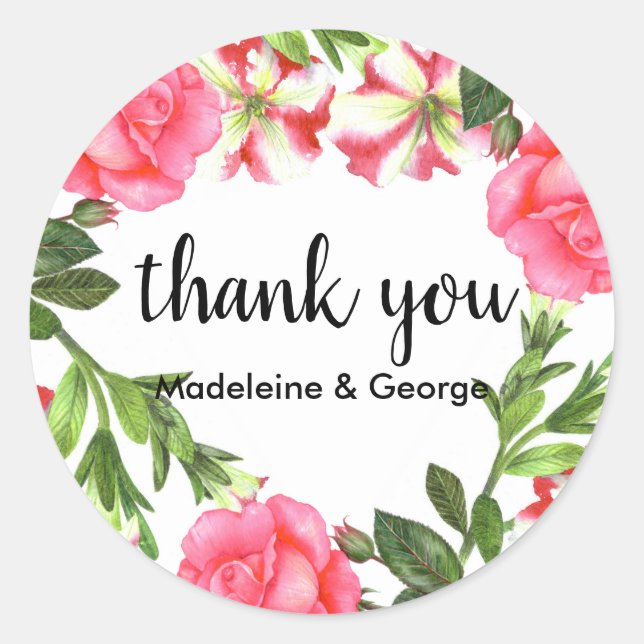 Sticker Rond Aquarelle Fleurs roses Circle Wreath Monogramme (Devant)