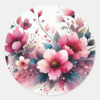 Sticker Rond Aquarelle Fleurs roses Pétale Pétale Press Co