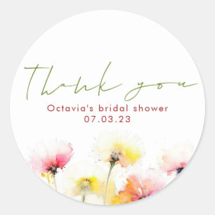 Sticker Rond Aquarelle Fleurs sauvages Élégant Merci mignon
