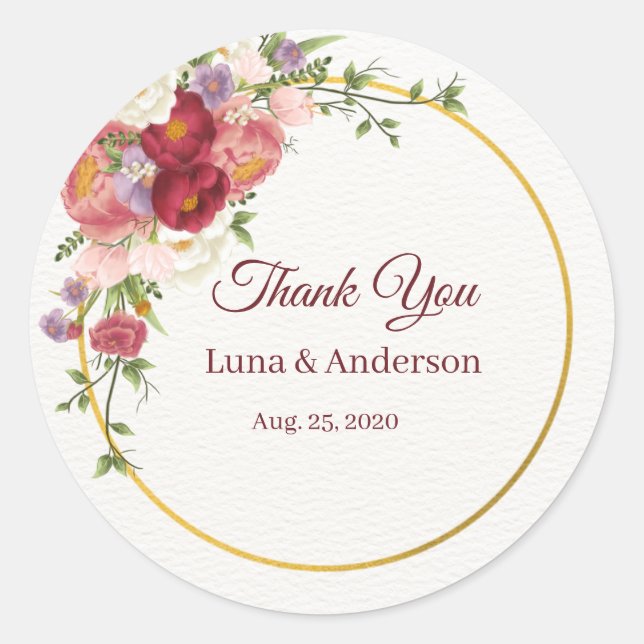 Sticker Rond Aquarelle Fleurs tropicales et Mariage de verdure (Devant)