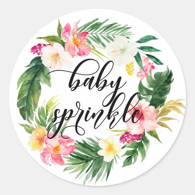 Sticker Rond Aquarelle Fleurs tropicales Wreath Baby Sprinkel (Devant)