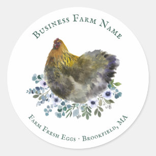 Sticker Rond Aquarelle Floral Agritourisme poulet