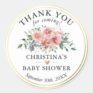 Sticker Rond Aquarelle Floral Baby shower or Merci