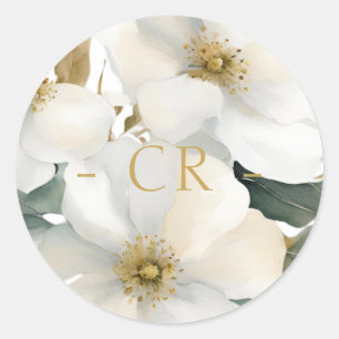 Sticker Rond Aquarelle Floral Couple Initiales Mariage