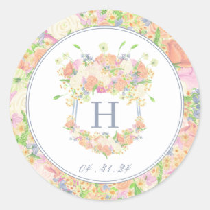 Sticker Rond Aquarelle Floral Garden Party Crest