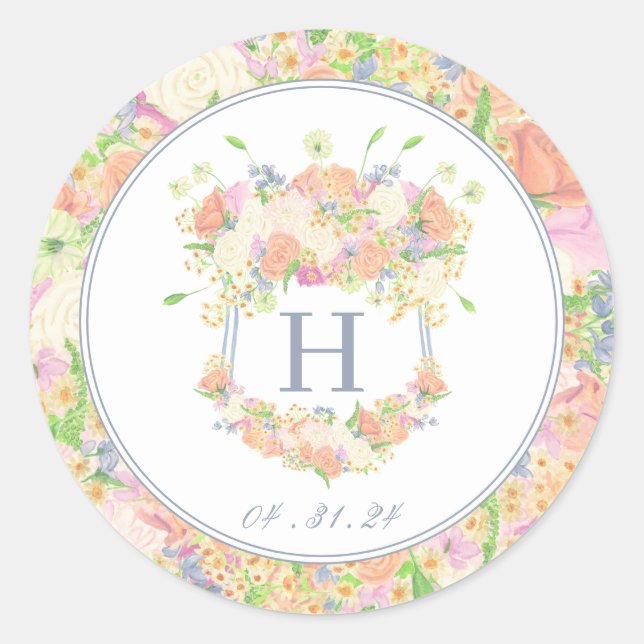 Sticker Rond Aquarelle Floral Garden Party Crest (Devant)