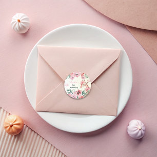 Sticker Rond Aquarelle Floral Giraffe Ribbon Girl Anniversaire