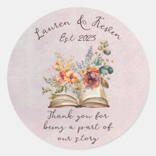 Sticker Rond Aquarelle Floral Love Story Livre Mariage