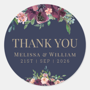 Sticker Rond Aquarelle Floral Marine Mariage Merci