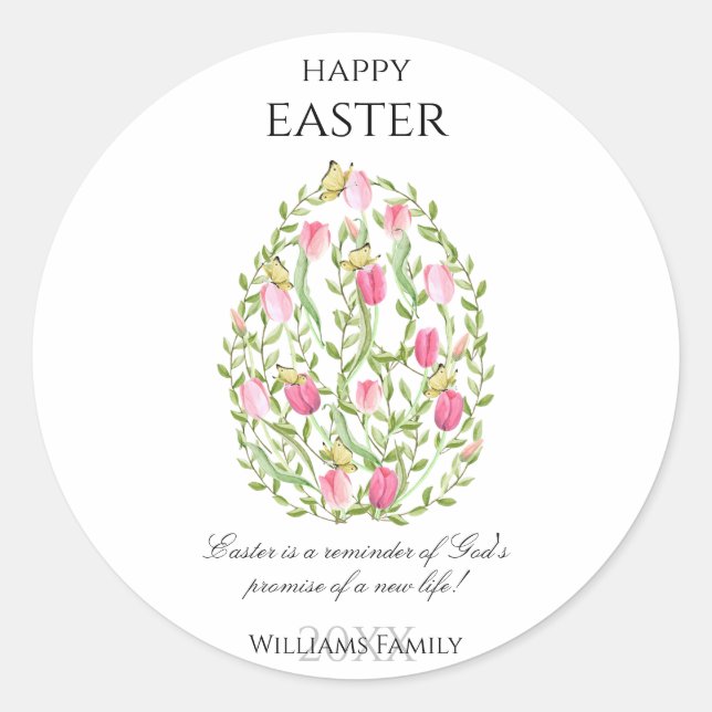 Sticker Rond Aquarelle Floral Oeuf de Pâques Joyeux Pâques (Devant)