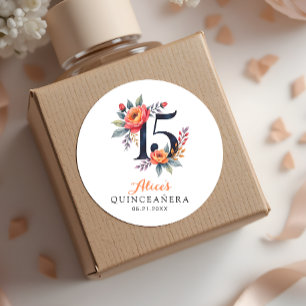 Sticker Rond Aquarelle Floral Quinceanera 15e anniversaire