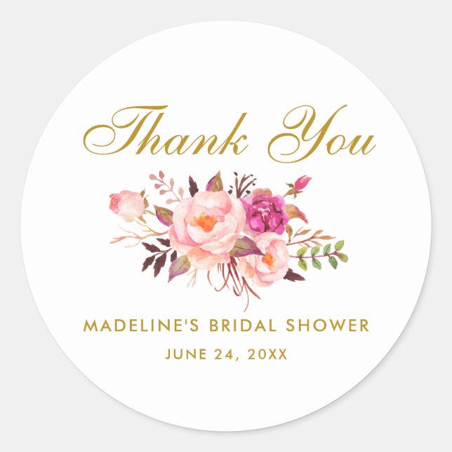 Sticker Rond Aquarelle Floral Rose Blush Gold Fête des mariées (Devant)