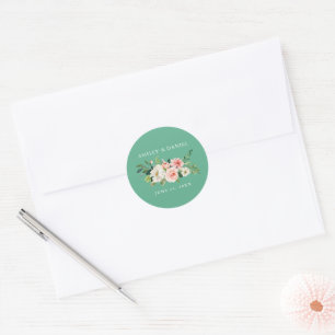 Sticker Rond Aquarelle Floral rose Mariage Neo Mint