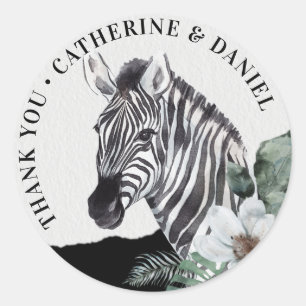 Sticker Rond Aquarelle Floral Zebra Safari Merci