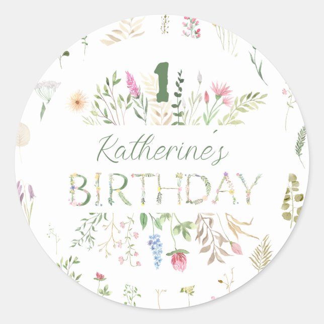 Sticker Rond Aquarelle florale Alphabet ABC Anniversaire (Devant)