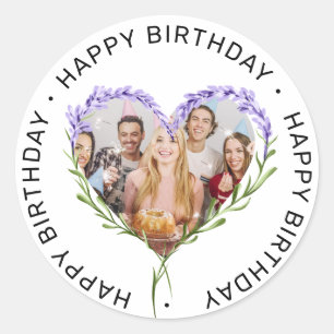 Sticker Rond Aquarelle florale Anniversaire Photo personnalisée