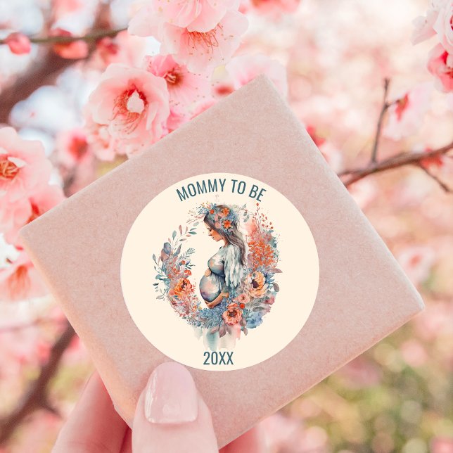 Sticker Rond Aquarelle florale attend maman (Créateur téléchargé)