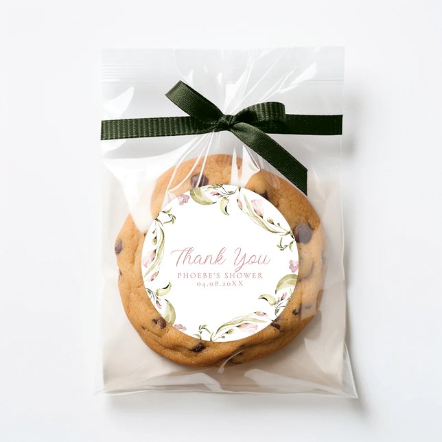 Sticker Rond Aquarelle florale Blush Fête des mariées Favoriser (Créateur téléchargé)
