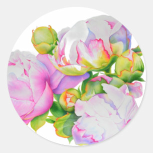 Sticker Rond Aquarelle florale classique et élégante de pivoine