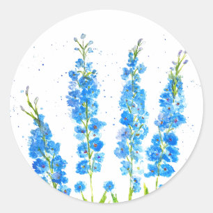 Sticker Rond Aquarelle florale de delphinium bleu élégant rusti