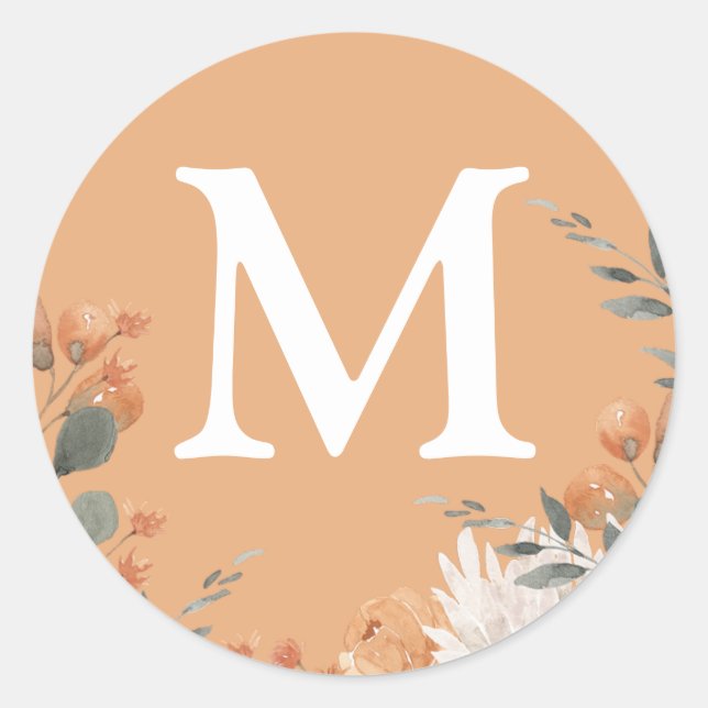 Sticker Rond Aquarelle Florale Enveloppe Mariage initiale Phoqu (Devant)