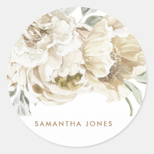 Sticker Rond Aquarelle florale minimaliste moderne Peonie blanc