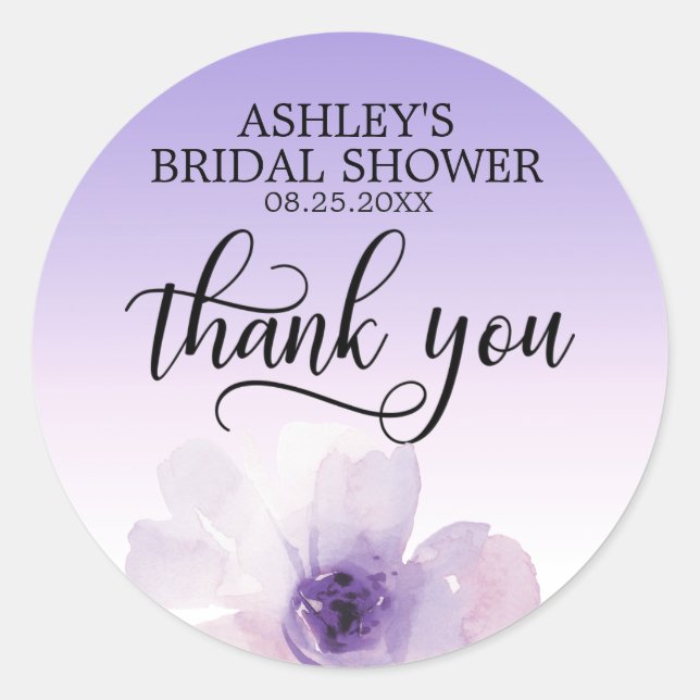 Sticker Rond Aquarelle Florale Purple Lavender Fête des mariées (Devant)