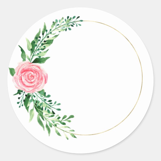 Sticker Rond Aquarelle Florale Rose Or Élégante (Devant)