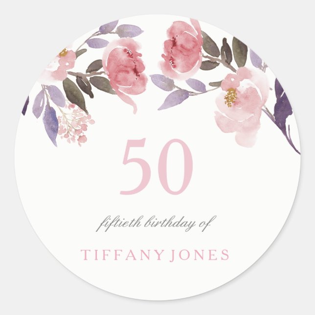 Sticker Rond Aquarelle florale rose Peach 50e anniversaire (Devant)