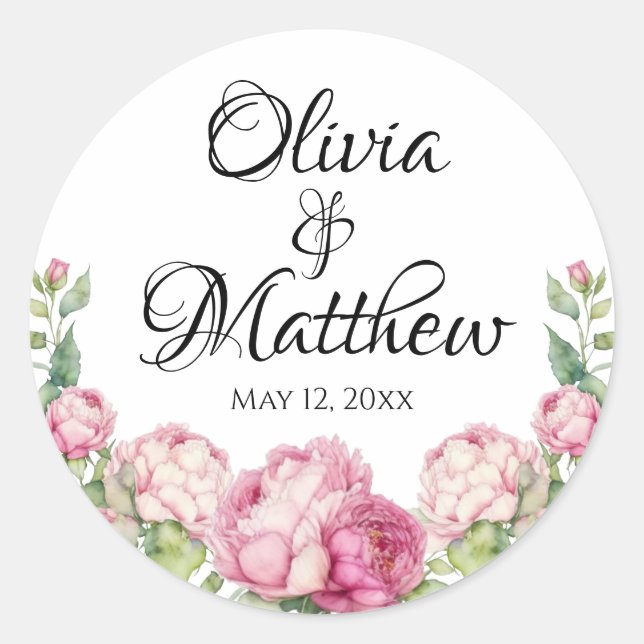 Sticker Rond Aquarelle florale rose pis rose roses roses (Devant)