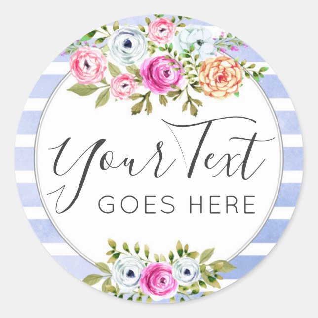 Sticker Rond Aquarelle Florale Rustique Moderne Stripe Chic (Devant)