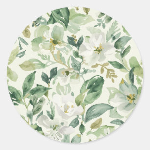 Sticker Rond Aquarelle florale verte botanique feuilles nature