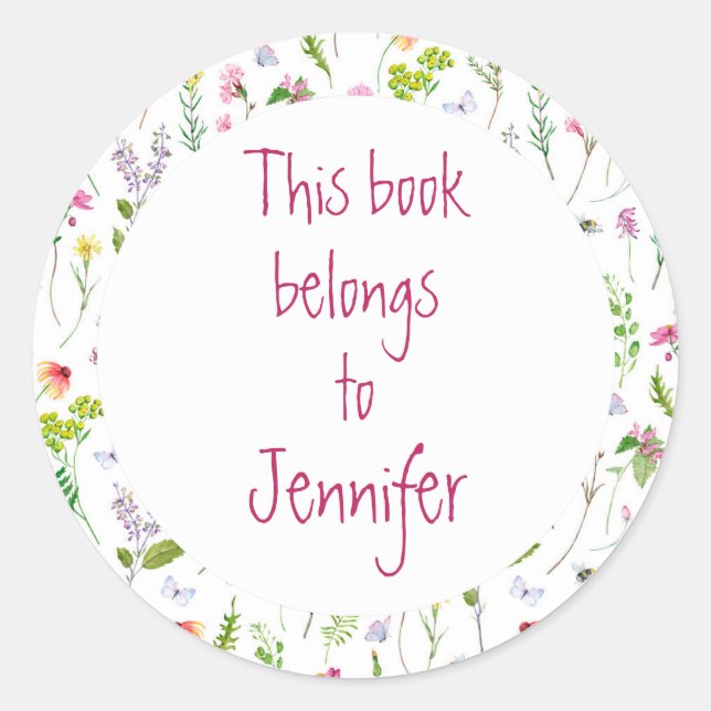 Sticker Rond Aquarelle Flower Garden Bibliothèque personnalisée (Devant)