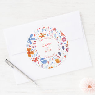 Sticker Rond Aquarelle Flower Meadow Enregistrer la date