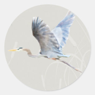 Sticker Rond Aquarelle Flying Blue Heron