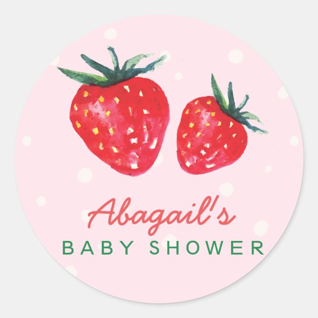 Sticker Rond Aquarelle fraise Baby shower personnalisé (Devant)