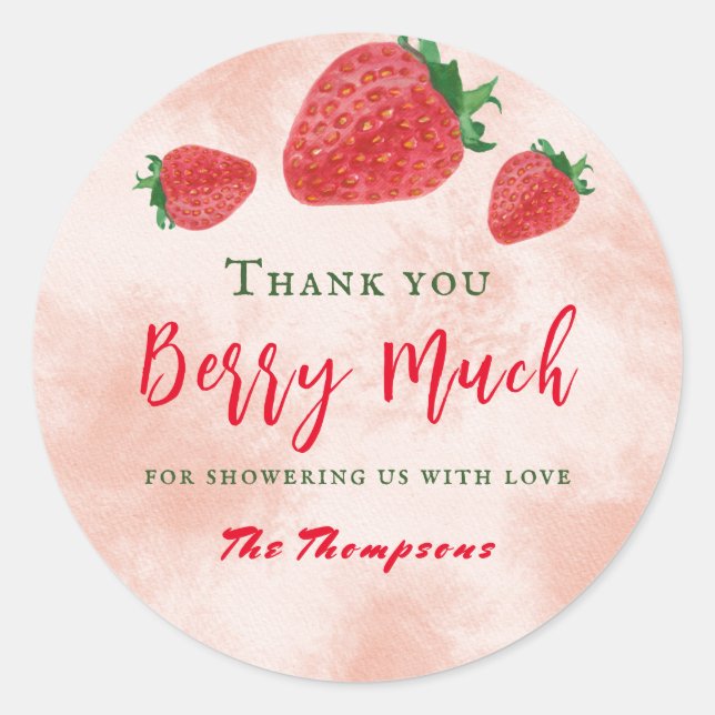 Sticker Rond Aquarelle Fraise Berry Baby shower sucré (Devant)