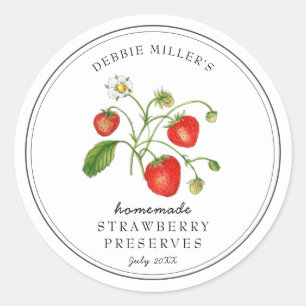 Sticker Rond Aquarelle fraise sur confiture blanche