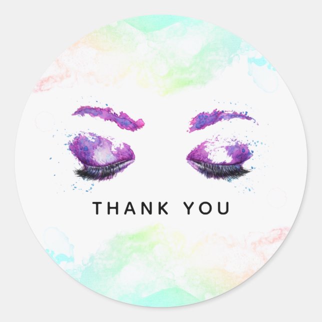 Sticker Rond Aquarelle glamour aux yeux et aux bouillons pourpr (Devant)