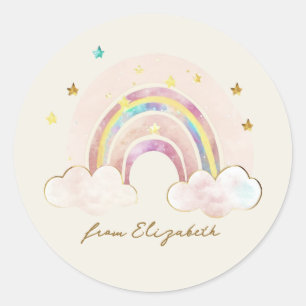 Sticker Rond Aquarelle Gold Parties scintillant Arc-en-ciel à p