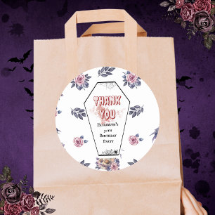 Sticker Rond Aquarelle gothique Café Crâne Corbeau Rose Anniver