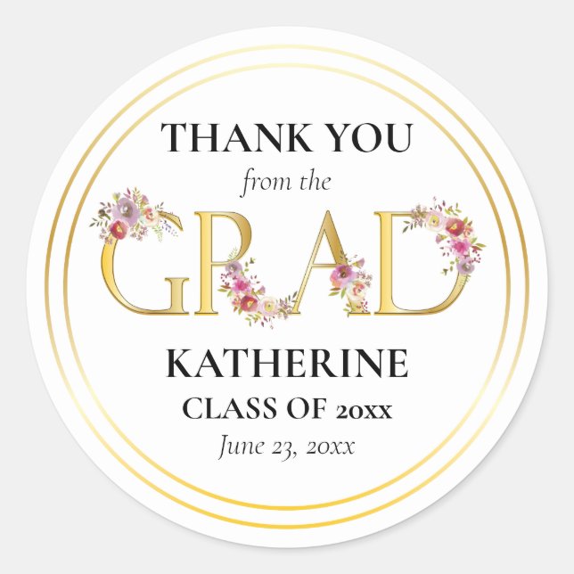 Sticker Rond Aquarelle graduée Floral Graduation Merci (Devant)