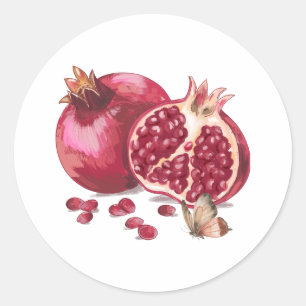 Sticker Rond Aquarelle grenade et papillon