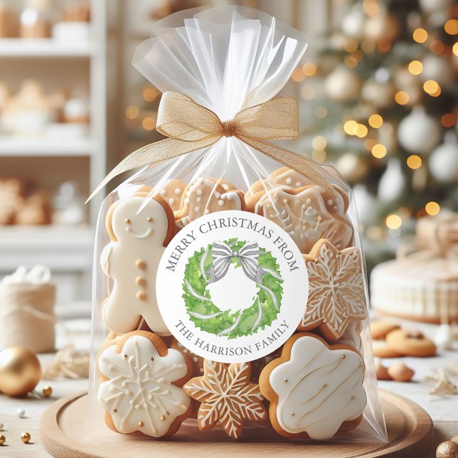 Sticker Rond Aquarelle Gris Bow Wire Noël (Créateur téléchargé)