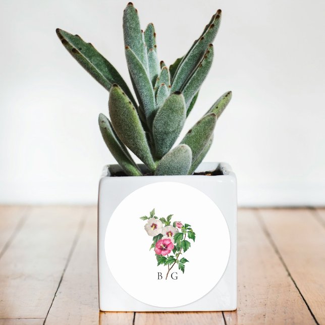 Sticker Rond Aquarelle Hibiscus tropical Mariage d'été Favorise (Watercolor Tropical Hibiscus Summer Wedding Favor Classic Round Sticker)