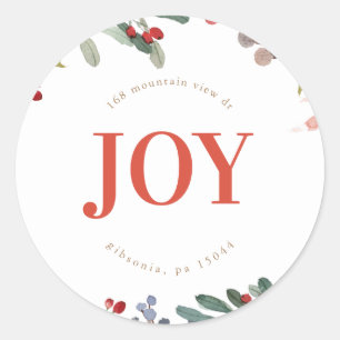Sticker Rond Aquarelle Hiver Floral Garland