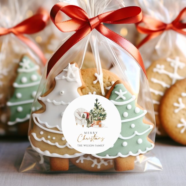 Sticker Rond Aquarelle hiver Noël cosy (Créateur téléchargé)